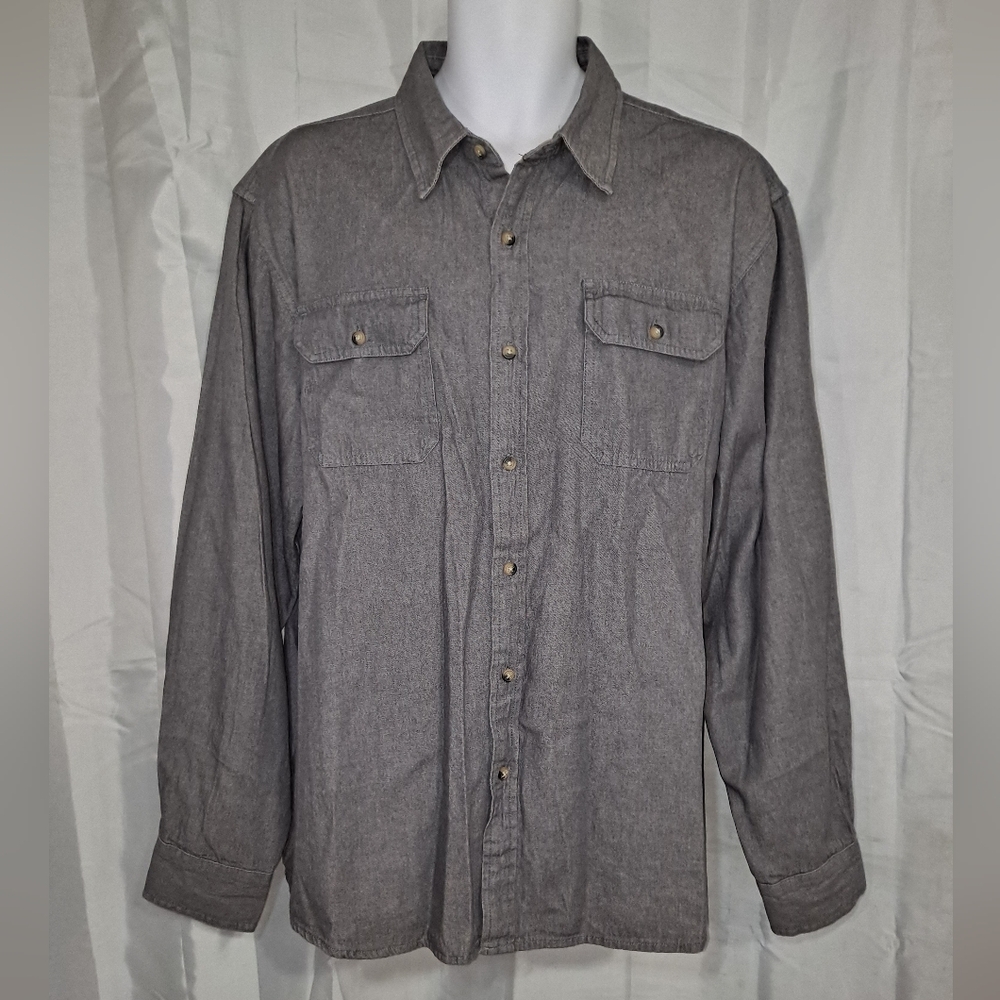 Wrangler Western Premium Quality Shirt Men's XL Gray 2-Pkt Button-Down Long-Slv
